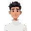 young male character, student, computer-science bachelor, good looking face (tanned caucasian), black hair, white sweater, more of a rectangular face shape, face contrast