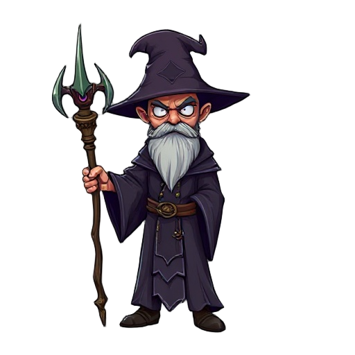 fantasy wizard character with necromancer robe and staff
