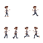 a series of sprite (assets) for a 2d side scroller game. a male character in different positions, idle, running, jumping