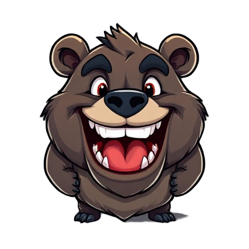 grizzly chubby bear with giant teeth while smile 