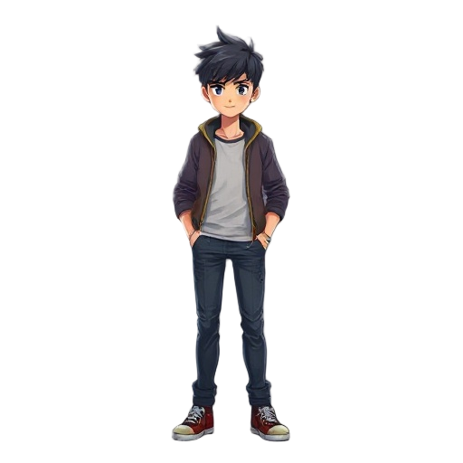 anime model, a young and handsome protagonist
