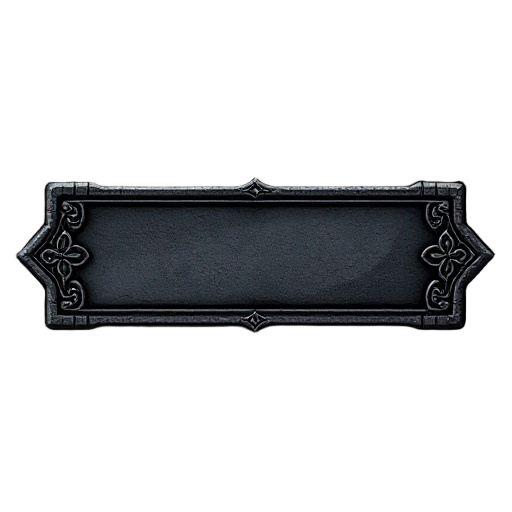 stretchdeepwoken-style health bar outline: dark grey metal, weathered texture, intricate runic filigree on ends, subtle repeating patterns on top/bottom edges. heavy, handcrafted feel. rectangle shape