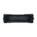 deepwoken-style health bar outline: dark grey metal, weathered texture, intricate runic filigree on ends, subtle repeating patterns on top/bottom edges. heavy, handcrafted feel. rectangle shape