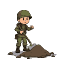 simple soldier character shoveling the ground