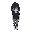 create a girl in a pokemon-like art style with black hair, bangs, black shirt, and blue jeans