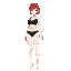 a beautiful anime girl with pale white skin, short red hair, a slim waist, thick thighs, and a large bust. she's wearing simple black underwear (bra and panties), standing in a neutral pose on a transparent background, with clear body proportions to help 