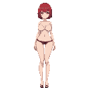 a beautiful anime girl with , short red hair, a slim waist, thick thighs, and a large bust (n.aked)