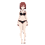 a beautiful anime girl with pale white skin, short red hair, a slim waist, thick thighs, and a large bust. she's wearing simple black underwear (bra and panties), standing in a neutral pose on a transparent background, with clear body proportions to help 