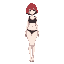 a beautiful anime girl with pale white skin, short red hair, a slim waist, thick thighs, and a large bust. she's wearing simple black wear (bra and panties), standing in a neutral pose on a transparent background, with clear body proportions to help add c
