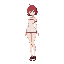 a beautiful anime girl with , short red hair, a slim waist, thick thighs, and a large bust