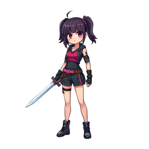 cyberpunk girl, sword